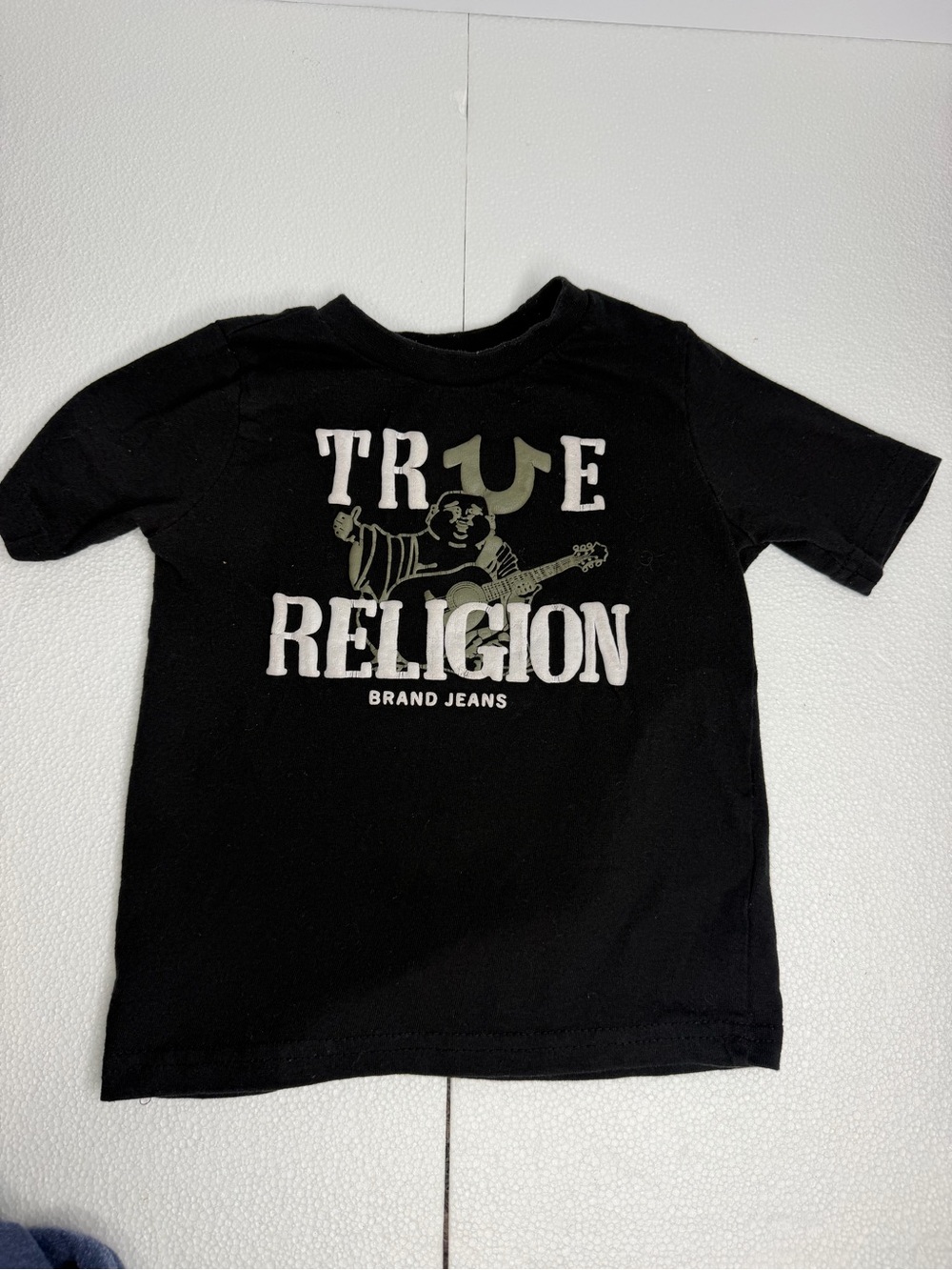 True Religion Black Tee with White and Olive Logo